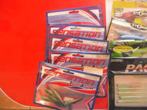 25 PACKETS OF SOFT LURES. FOR BASS AND DROP SHOT FISHING.
